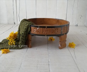 Cuenco de madera hecho a mano Vintage, accesorios para sesión de fotos para recién nacidos, cama infantil clásica, precio a granel para sesiones de fotos de niños - Product Image 5