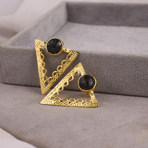 Pendiente redondo de Plata de Ley 925 con piedra preciosa de ónix negro Natural chapado en oro para regalo de fiesta de aniversario - Product Image 3