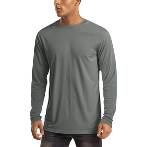 Camiseta atlética de manga larga con cuello redondo para hombre, camisetas de entrenamiento de gimnasio de microfibra, material de poliéster/algodón - Product Image 1