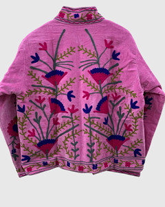 Veste en polaire rose brodée à la main avec col mandarin, manches longues, grande taille, pour femme adulte, style Prairie Chic, idéale pour le printemps - Product Image 4