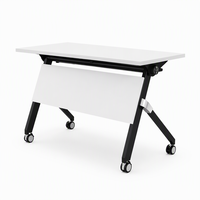 Table de conférence escamotable OEM avec panneau blanc et roulettes pivotantes, bureau deux places pour salle de conférence