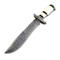 Couteau de camping Bowie à pointe clip en acier Damas personnalisable avec manche en os, forgé à la main, avec étui en cuir, pour projets de fabrication de couteaux et de bricolage