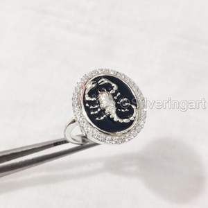 Women's Ring Natural Scorpian Gemstone Bohemain Black Enamel Birthday Gift Stackable Jewelry 925 Sterling Silver Ring - Product Image 4