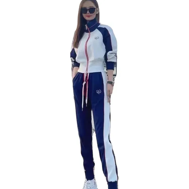 Cotton mùa thu phụ nữ thể thao Tracksuit Hàn Quốc lỏng áo khoác áo + quần chạy Jogger tập thể dục phòng tập thể dục Workout trang phục giản dị Bộ