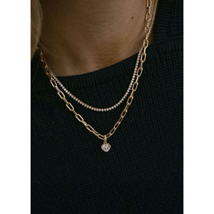 Solis Heart Diamond Pendant <b>Necklace</b> with Ribbed Design Elegant Diamond Charms - Product Image 2