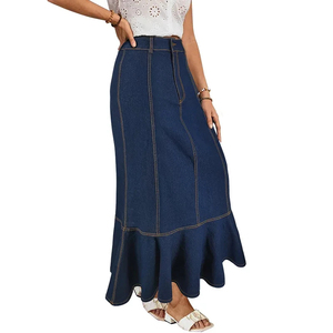 Wholesale Women's Long Denim Skirt Summer High Waist Skirt Streetwear Split A-line Jeans Skirt for Women - Product Image 6