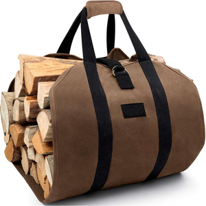 Sac de transport robuste en toile cirée pour bois de chauffage avec poignées et sangle pour camping, bûches d'intérieur, porte-bûches, porte-foyer - Product Image 1