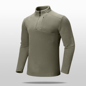 Jersey de manga larga con cremallera de cuarto en blanco pesado para hombre, logotipo personalizado, Top deportivo activo de secado rápido para correr con forro de invierno 330G - Product Image 3
