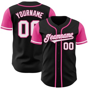 Camiseta de béisbol personalizada de dos tonos auténtica en negro, blanco y rosa, ropa de equipo personalizada más vendida - Product Image 1