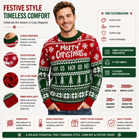 Pull en tricot pour homme FNJIA, motif jacquard de Noël, rouge et vert, col rond, manches longues, motif flocon de neige, vêtements en gros OEM