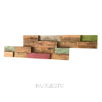 Revêtement mural insonorisant moderne en bois de teck recyclé, motif géométrique artisanal, style vintage, pour salon et villa, facile à poser