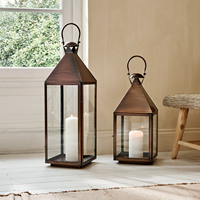 Lanternes porte-bougies en cuivre antique et verre transparent, faites à la main, pour la décoration de Noël et l'éclairage de table et au sol – Vente en gros