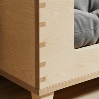 Erhöhtes Hundebett aus Massivholz mit Grauem Kissen, Erhöhte Hundehütte für Mittelgroße und Große Hunde, Modernes Wohnzimmermöbel