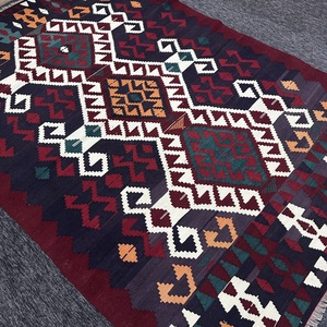 Vintage Turkish Kilim Area Rug 6x8.7 ft, <b>Red</b> Geometric Rug <b>Wool</b> - Product Image 3