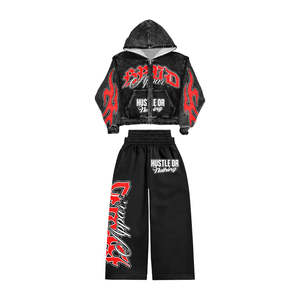 Survêtement molletonné très vendu, effet délavé à l'acide, avec strass, 100% coton, molleton surdimensionné, coton lourd, personnalisé, basique - Product Image 1