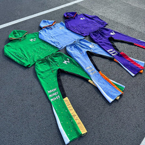 Multi Color 3D Puff Splash Print 100% Cotton Men's Jogger Sets Oversized Flare Sweat Pants For Winter Splash Print - Product Image 3