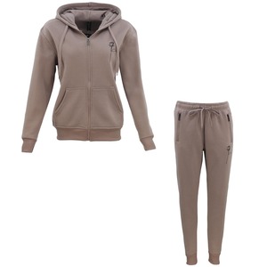 Private Label 60% Cotton 40% Polyester Women <b>Tech</b> Fleece Tracksuit Heather Grey Full Zip Hoodie Joggers Sweatpants - Product Image 6