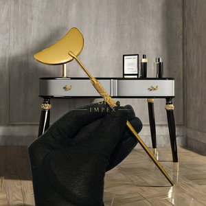 Nuevo estilo de espejo de acero inoxidable con logotipo personalizado, iluminado, de un solo bolsillo, para extensión de pestañas, diseño de luna, agarre de diamante, oro plasma. - Product Image 1