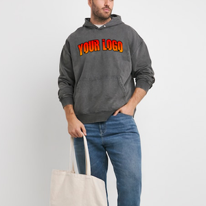 Sweat à capuche oversize en coton vintage lavé à la pierre, tendance, 370 g/m², pour hommes, automne, lourd, délavé, vente en gros - Product Image 4