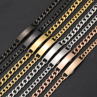 Pulsera Personalizada de Acero Inoxidable 18K PVD, Brazalete de Barra con Cadena Curb, Logotipo Grabado Personalizado, Joyería para Hombre