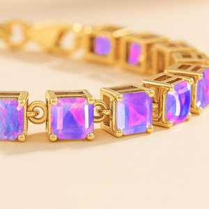 Lavender Fire <b>Opal</b> Octagon Tennis <b>Bracelet</b> Natural <b>Opal</b> Gemstone Silver <b>Bracelet</b> Birthstone Jewelry Gift For Mom - Product Image 3