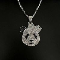 Cartoon Panda Kronen-Charm-Halskette, vergoldeter Edelstahl, Iced Streetwear Anhänger für Boutique-Modegeschäfte