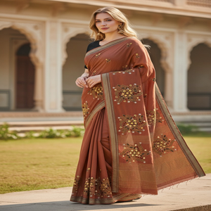 Colección Shubham 2026, Impresionante Saree Indio de Moda con Lujoso Estampado Floral, Elegante Borde de Encaje Intrincado - Product Image 1