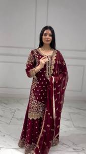 Ensemble prêt-à-porter de qualité supérieure, brodé, en faux georgette lourd, avec dupatta, entièrement cousu, pour les occasions de fête, Zain Exports - Product Image 4