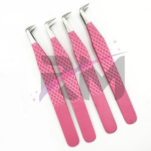 Pinzas Profesionales RMI de Alta Calidad para Extensión de Pestañas, Acero Inoxidable Antiestático, Duraderas, con Punta de Diamante Plateada y Agarre Rosa - Product Image 2