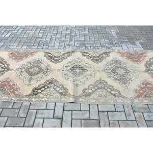 Turkish <b>Rug</b>, <b>Runner</b> 3.6x11.9 ft Vintage <b>Rug</b>, Gray Solid Wool <b>Rug</b> - Product Image 3