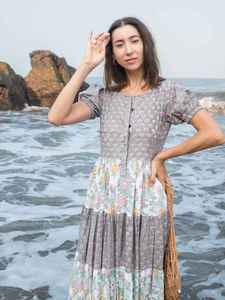 Cotton Block Print Summer <b>Dress</b> for Women Floral Boho Maxi Vacation Outfit Button <b>Dress</b> for <b>Weddings</b> and <b>Pregnancy</b> - Product Image 6