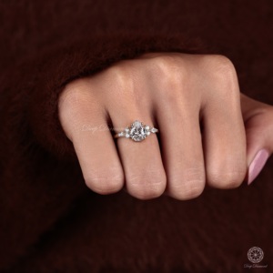 2Ct Pear Cut Lab Grown Diamond Engagement Ring | 14K Solid Gold IGI Certified <b>Bridal</b> Ring with Marquise and Round Side Diamonds - Product Image 3