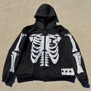 Sudadera con capucha bordada con apliques desgastados de 450Gsm personalizada para hombre, cuello con capucha con patrón sólido y cremallera completa de gran tamaño para invierno - Product Image 1