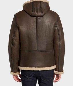 Veste en cuir de mouton à capuche marron foncé Dowell pour hommes B6 - Product Image 4