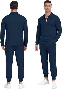 Ensemble de survêtement 2 pièces pour homme imprimé marine, haut à manches longues avec fermeture éclair 1/4, pantalon de jogging, coupe-vent, respirant, 100% polyester, sportif - Product Image 5