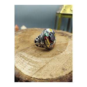 Anello in Argento Sterling 925 con 16 Stati Turchi e Pietra di Zircone Rosso - Product Image 5