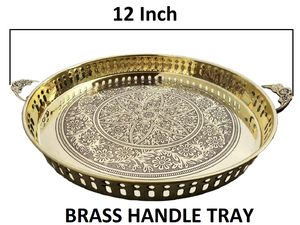 Exportateur Thali en laiton gaufré à la main avec poignée Meilleure vente Ensemble Pooja Thali en laiton de qualité supérieure - Product Image 2