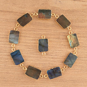 Connecteur en labradorite naturelle, double bélière, plaqué or 18 carats, forme rectangulaire, composants de conception, fournitures - Product Image 3