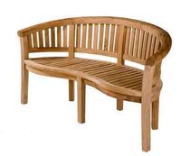 Banc de jardin en bois de teck massif Banc banane/cacahuète au design moderne pour meubles de patio d'extérieur inspiré de l'Indonésie