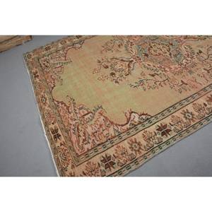Alfombra turca vintage Beige-Marrón 6,6 X 9.9ft Tejido plano de lana con patrón de retazos para decoraciones de sala de estar o uso en pasillos - Product Image 4