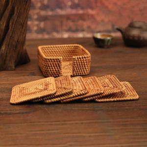 Handwoven Natural Rattan Square <b>Coaster</b> Set - Eco-Friendly <b>Drink</b> <b>Coasters</b> for Cups, Mugs, and Glasses Handmade in Vietnam - Product Image 1