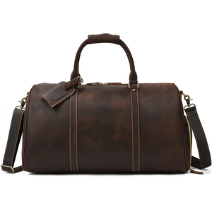 Sac de voyage pliable en cuir véritable avec fermeture éclair, compartiment à chaussures, durable et imperméable, marron - Product Image 4