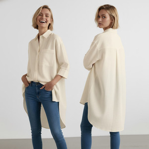 Chemise longue en lin pour femme, décontractée, tissée, motif uni, simple, élégante, lavable - Product Image 2