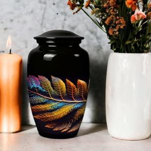 Top Vente Noir Coloré Feuille Émaillé Alliage Métal Urne Mémorial Cendres Conteneur pour Adultes Crémation Urnes Mémorial Cendres Pots - Product Image 2