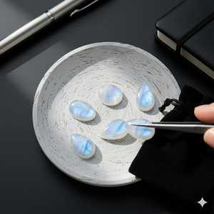 มูนสโตนสีรุ้งธรรมชาติ 100% ทรงแปดเหลี่ยม แบบคาโบชอง รูปหัวใจ หินหลวม สีขาว พร้อมสีธรรมชาติที่โดดเด่น 100% ธรรมชาติ - Product Image 5