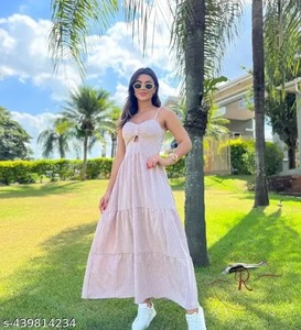 Indian Handmade Cotton Strip Floor-Length V-Neck Sleeveless Asymmetrical Bride Wedding Gift Stylish Party Wear Fashion Mannymoon - Product Image 4