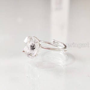 Bijoux en pierre brute bague pour femme diamant Herkimer brut naturel pierre précieuse pierre de naissance bande croisée noël 925 bague en argent Sterling - Product Image 1