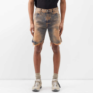 Vente en gros 2025 Shorts de sport décontractés grande taille 100% coton pour hommes Denim vieilli de haute qualité Couleur solide OEM personnalisé Rue avant - Product Image 1