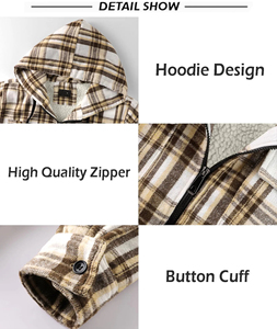 เสื้อฮู้ดซิปผู้ชายแบบกำหนดเอง ผ้าฟลานเนลลายตาราง สำหรับผู้ชาย เสื้อฮู้ดบุขนเชอร์ปาให้ความอบอุ่น แขนยาว และดีไซน์ที่เป็นเอกลักษณ์ - Product Image 5