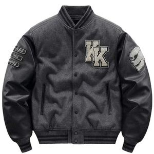 Chaqueta universitaria de béisbol de lana con bordado de palabras Patchwork con chaqueta universitaria de Campus de manga de cuero de PU de imitación - Product Image 1